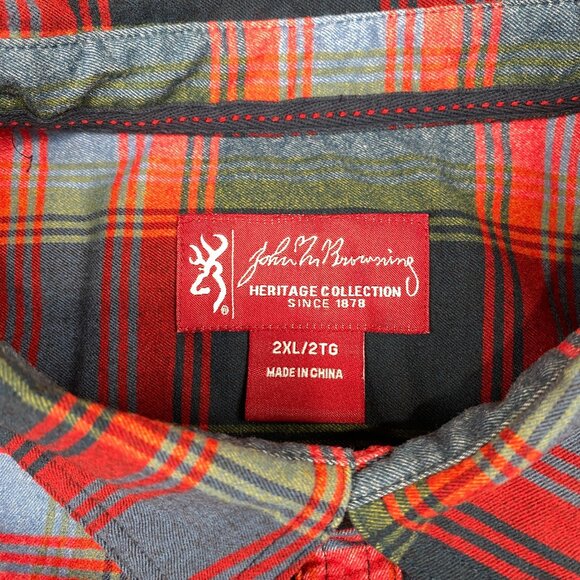 John M Browning Heritage Collection Flannel Button Shirt Mens 2XL Plaid Hunting - Picture 6 of 13